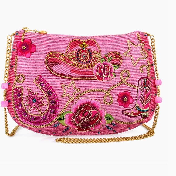 Rodeo Drive Pink Western Themed Beaded Crossbody Handbag